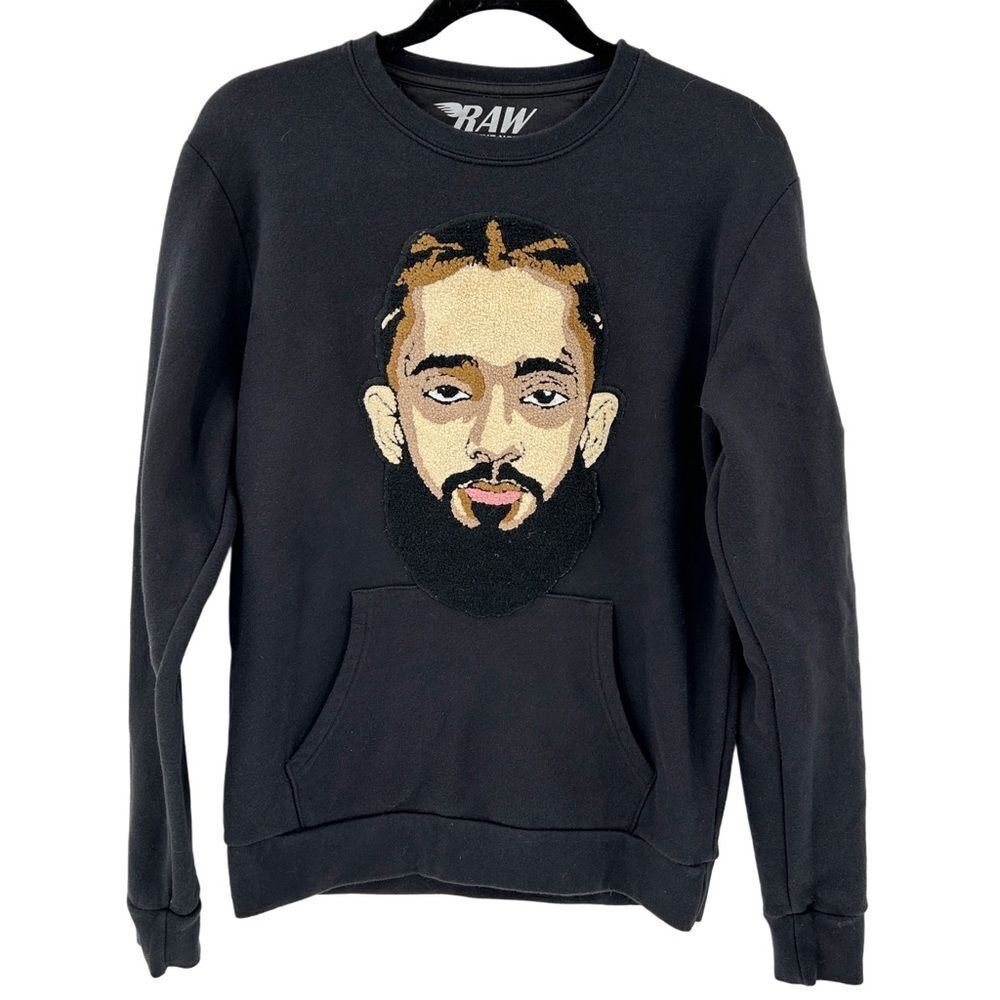 Rawyalty Legend Nipsey Hussle Chenille Pullover Long Sleeve Sweatshirt Blk Small